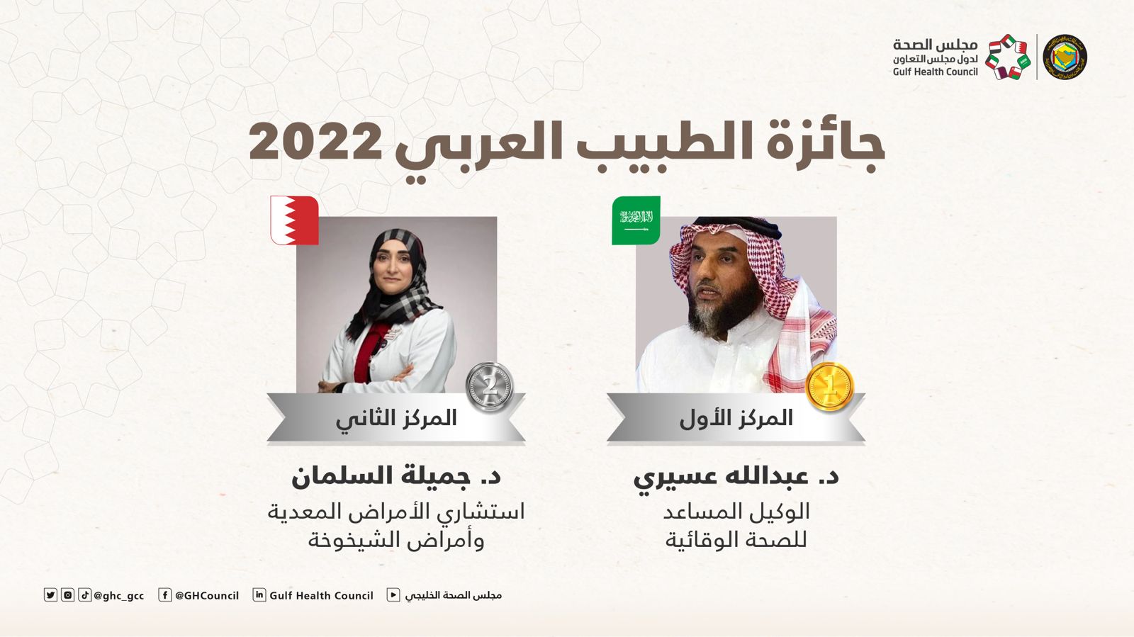 مجلس الصحة الخليجي يهنئ عسيري والسلمان بحصولهم على جائزة الطبيب العربي