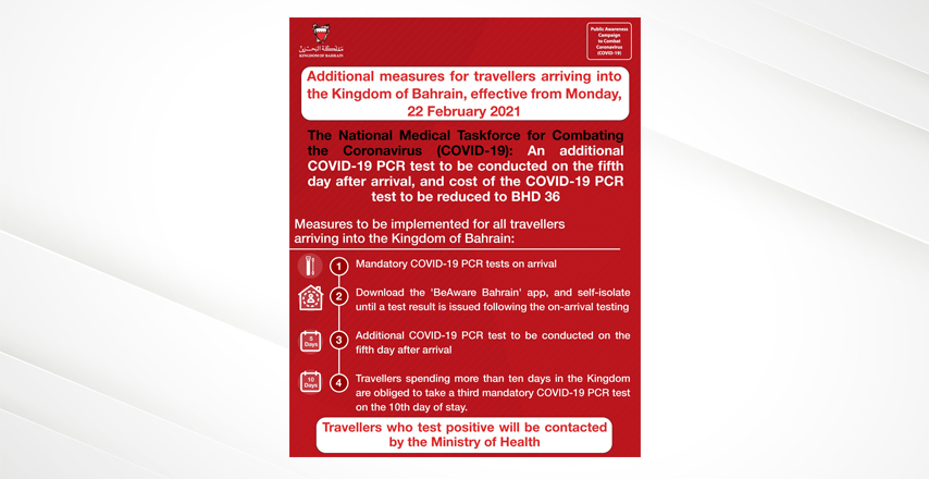 National Medical Taskforce for Combating COVID-19 updates requirements for arrivals into Bahrain