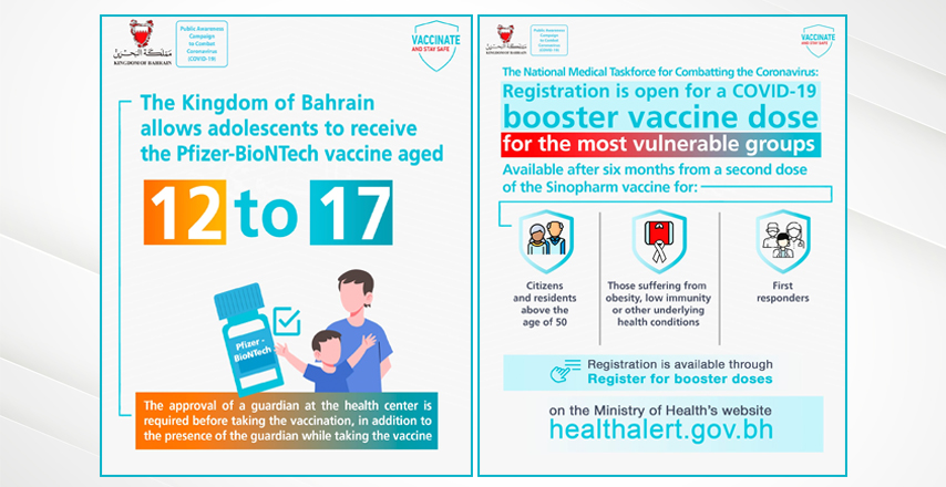 The Kingdom of Bahrain allows vaccination for adolescents aged 12 to 17, and a booster dose for those over fifty