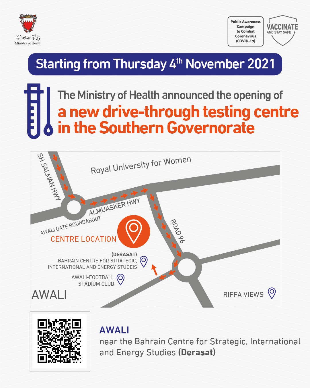 MOH opens new drive-through COVID-19 testing centre in the Southern Governorate