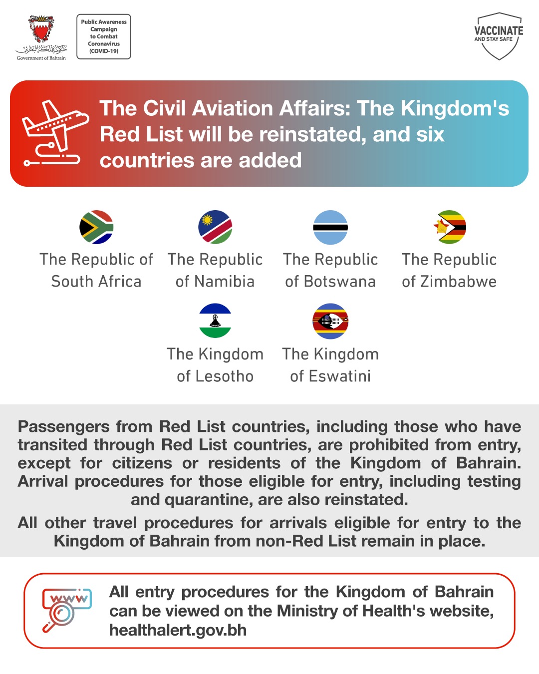 Bahrain travel entry procedures update: 26 November 2021