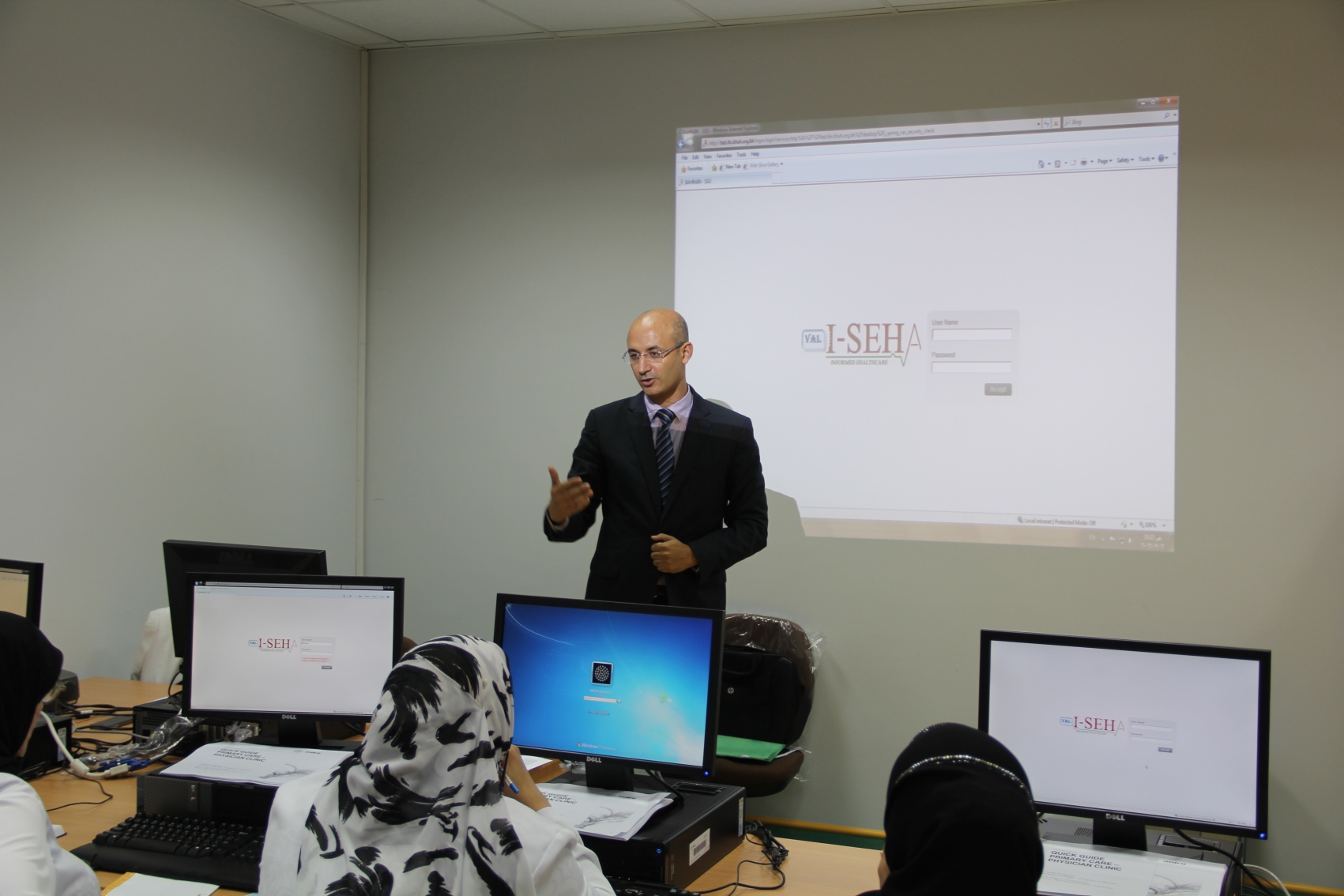 In the context of the start of the preparation for the launch of the National Health Information System (I-Seha) in health centers:I-Seha system application briefly explained to staff in Bahrain and Kuwait Health Center in Hidd